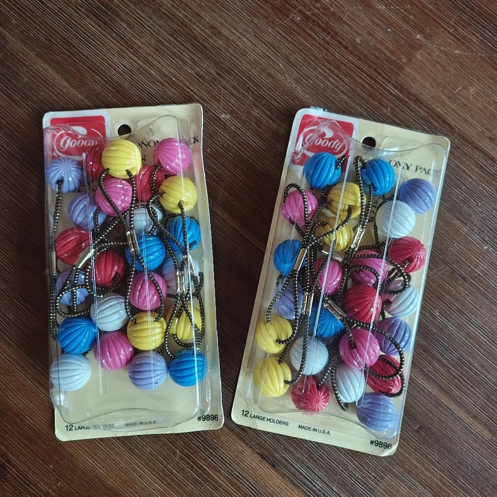 Vintage 70s Goody Twin‎ Bead Ponytail Holders Economy Pack 24 Total 1975 Elastic